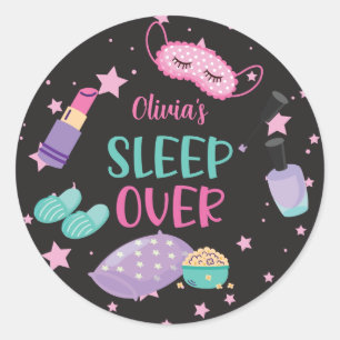 Sticker Rond Sleepover fête noire rose violet d'interpolation p
