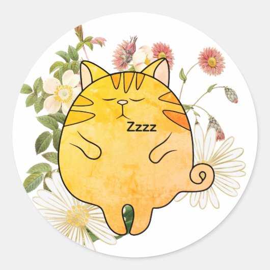 Sticker Rond Sleepy Ginger Cat (Devant)