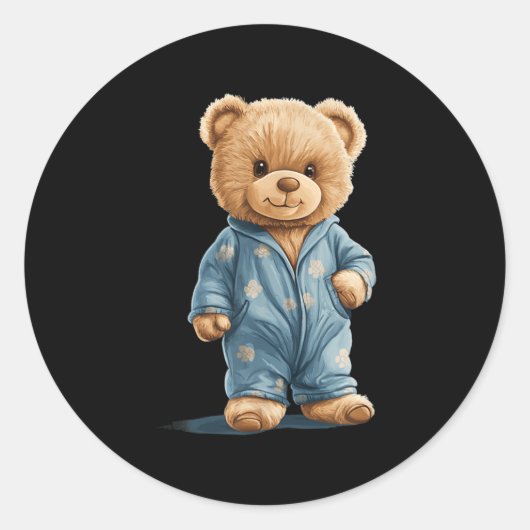 Sticker Rond Sleepy Teddy Bear In Comfy Pajamas For Boys And Gi (Devant)