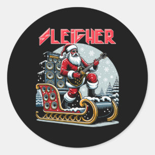 Sticker Rond Sleigher Hail Père Noël Lourd Metal Christmas Rock
