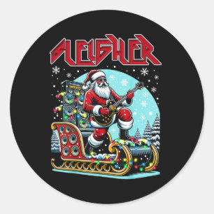 Sticker Rond Sleigher Hail Père Noël Lourd Metal Christmas Rock