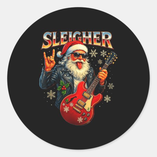 Sticker Rond Sleigher Rock Santa Funny Metal Christmas Design  (Devant)