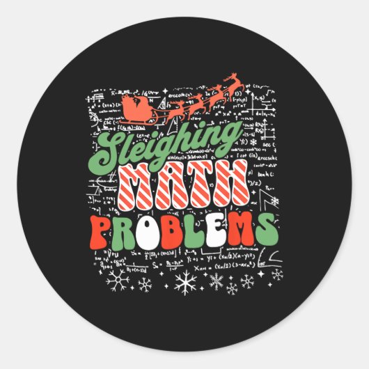 Sticker Rond Sleighing Math Problem Math Enseignant Noël (Devant)