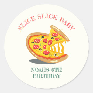 Sticker Rond Slice Slice Baby Pizza moderne fête d'anniversaire