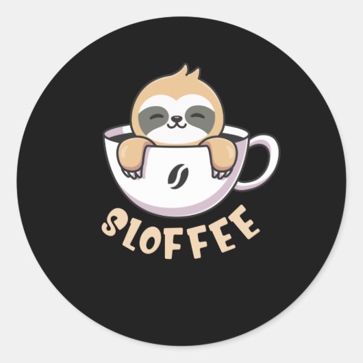 Sticker Rond Sloffee Cute Sloth En Coffee Cup (Devant)