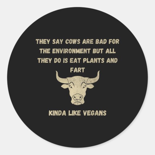 Sticker Rond Slogan anti-vegan Funny Cow Bbq (Devant)