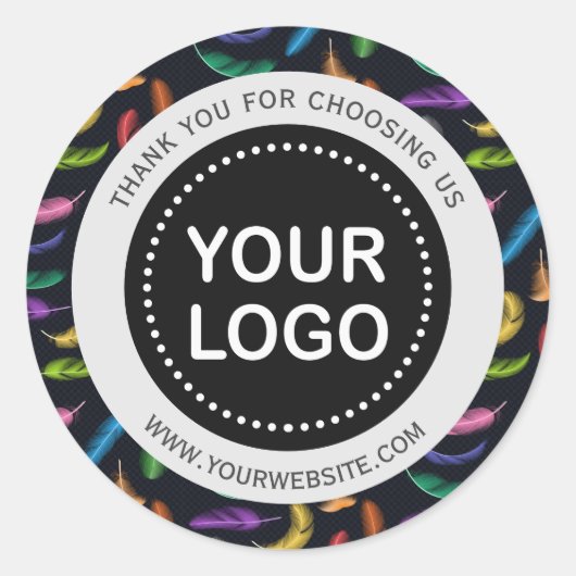 Sticker Rond Slogan Logo avec des plumes de couleur élégantes (Devant)