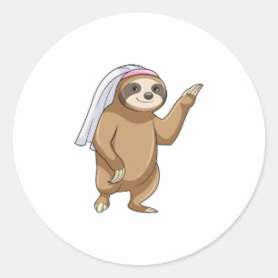 Sticker Rond Sloth as Bride with Veil
