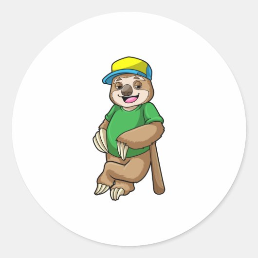 Sticker Rond Sloth au baseball avec batte de baseball (Devant)