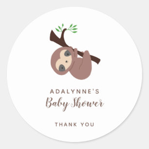 Sticker Rond Sloth Baby shower Genre Neutre Script Brown mignon