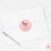 Sticker Rond Sloth Baby shower Girl Rose Script Brown mignon (Enveloppe)
