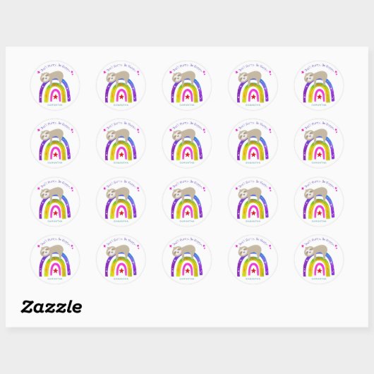 Sticker Rond Sloth Boho Rainbow Ne vous dépêchez pas d’être heu (Feuille)