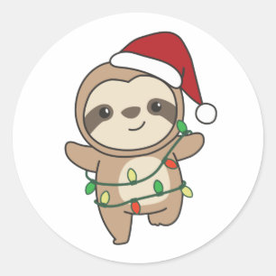 Sticker Rond Sloth Christmas Winter Animaux Slots