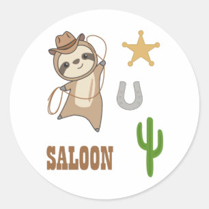 Sticker Rond Sloth Cowboy Lasso Western Australia Slots