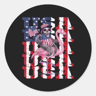 Sticker Rond Sloth Flamant rose Américain Et Fierté Patriotique