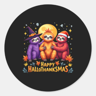 Sticker Rond Sloth Hallothanksmas Halloween Thanksgiving