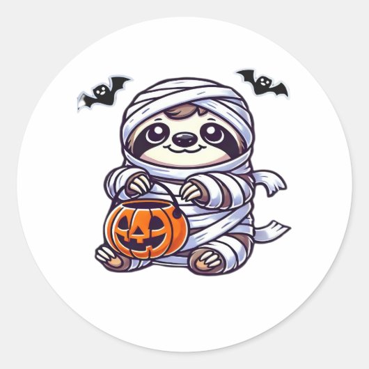Sticker Rond Sloth Halloween Mummy Kids Femmes Hommes Sloth Cla (Devant)