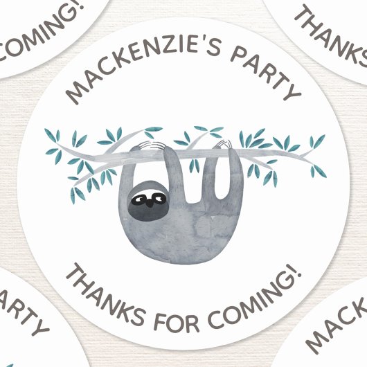 Sticker Rond Sloth Jungle Anniversaire Merci