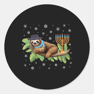Sticker Rond Sloth Menorah Hanoukka Chanukah Animal Sloths Jewi