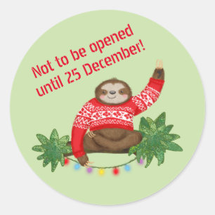 Sticker Rond Sloth 'ne pas ouvrir avant 25 déc'autocollants