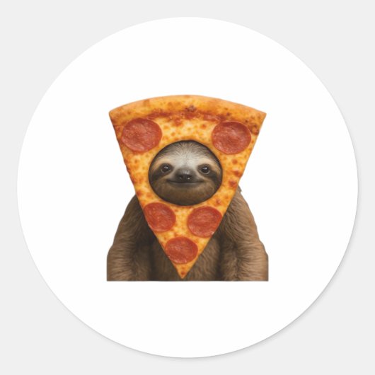 Sticker Rond Sloth pizza drôle bizarre blank mème mignon joyeux (Devant)