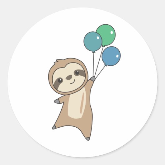 Sticker Rond Sloth S'Envole Avec Des Ballons (Devant)