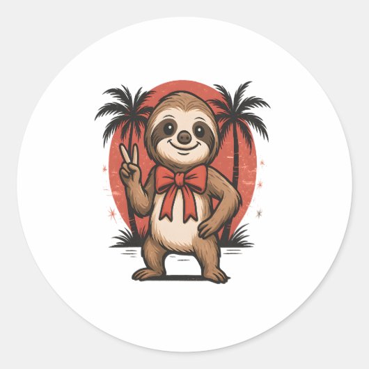 Sticker Rond Sloth Summer Beach Rocking (Devant)