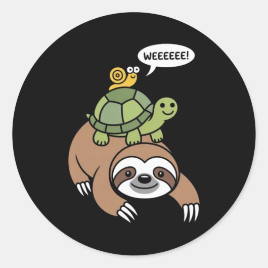 Sticker Rond Sloth Turtle Snail Piggyback Animal Running Wild  (Devant)