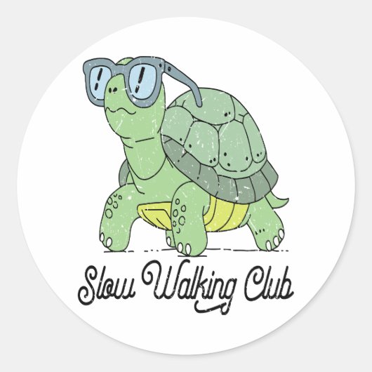 Sticker Rond Slow Walking Club Cute Funny Turtle (Devant)