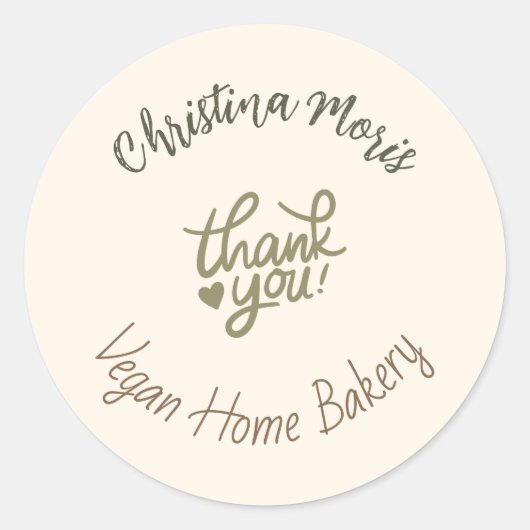 Sticker Rond Small Vegan Home Bakery Thank You (Devant)