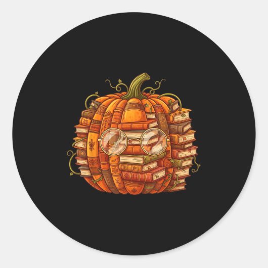 Sticker Rond Smart Book Pumpkin Retro Fall Teacher Reading Hall (Devant)
