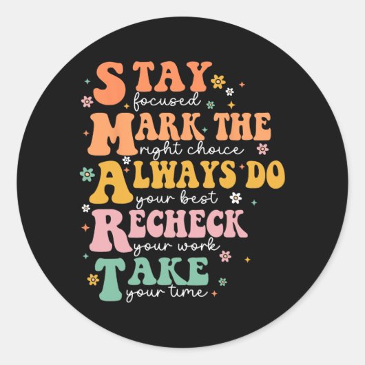Sticker Rond Smart Test Day Squad Funny Student Teacher Test Te (Devant)