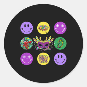 Sticker Rond Smile Face Mardi Gras Vibes Gros Mardi New Orlean