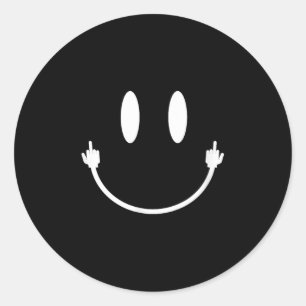Sticker Rond Smile Face Moyen Doigt Main Funny Sourcam Mème S
