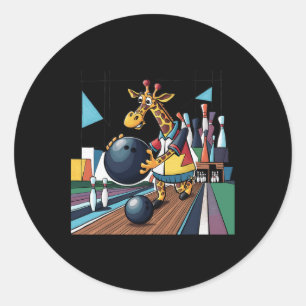Sticker Rond Smilefuntees Drôle Giraffe Bowling Sport Dessin