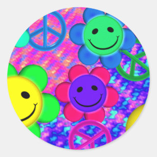 Sticker Rond Smilies de fleurs de paix