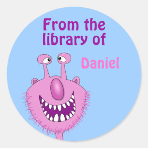 Sticker Rond Smiling rose mignon Monster Kids Custom Bookplate