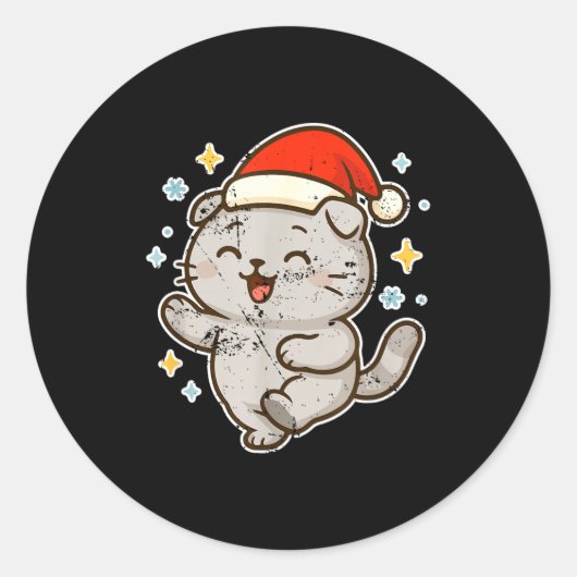 Sticker Rond Smiling Santa Cat Holiday Cheer (Devant)