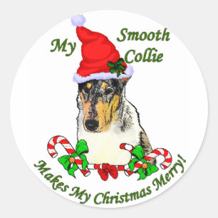 Sticker Rond Smooth Collie Cadeaux de Noël