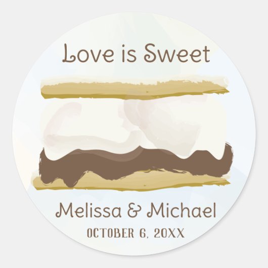 Sticker Rond Smores Love Is Sweet Wedding (Devant)