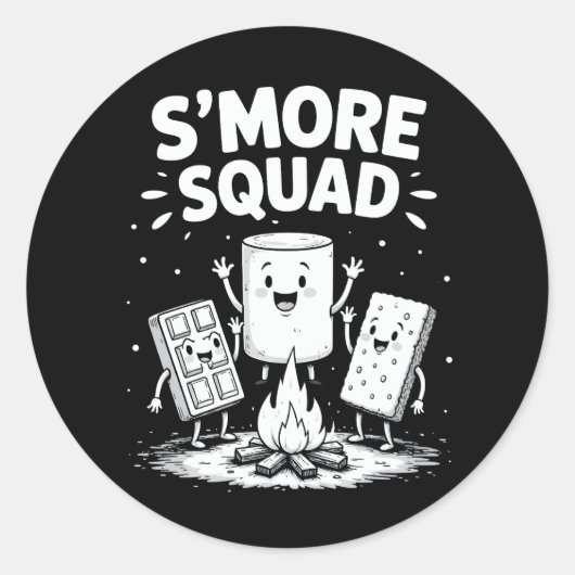 Sticker Rond S'mores Squad Camping Campfire Cute Marshmallow (Devant)