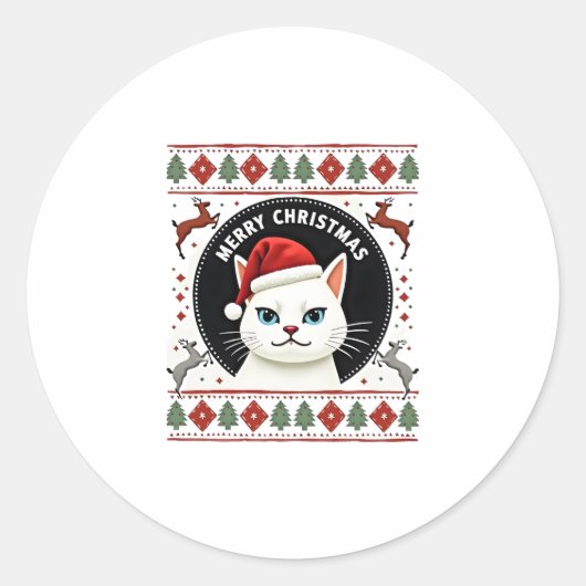 Sticker Rond Smudge Cat Ugly Christmas Sweater (3) (Devant)