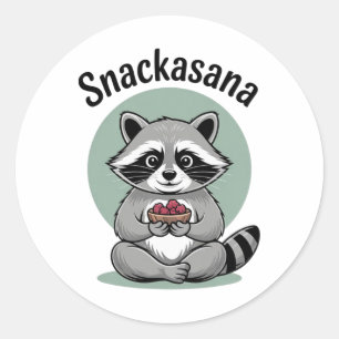 Sticker Rond Snackasana Raton Laveur Yoga Méditation Drôle Anim