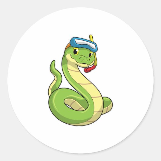 Sticker Rond Snake as Diver wirth Snorkel (Devant)