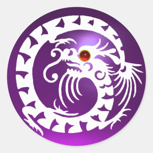Sticker Rond SNAKE DRAGON, blanc, améthyste pourpre, rubis roug (Devant)