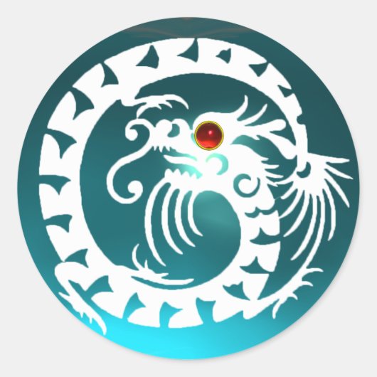 Sticker Rond SNAKE DRAGON blanc, bleu aquamarine, rouge rubis (Devant)