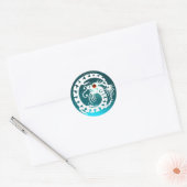 Sticker Rond SNAKE DRAGON blanc, bleu aquamarine, rouge rubis (Enveloppe)