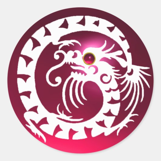 Sticker Rond SNAKE DRAGON, blanc, rouge rose rubis (Devant)