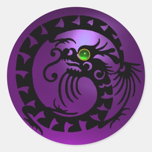 Sticker Rond SNAKE DRAGON noir, améthyste violet, émeraude vert (Devant)