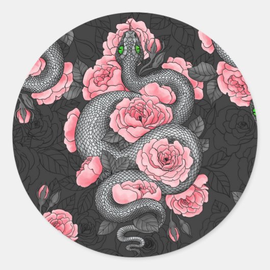 Sticker Rond Snakes and  peach roses (Devant)